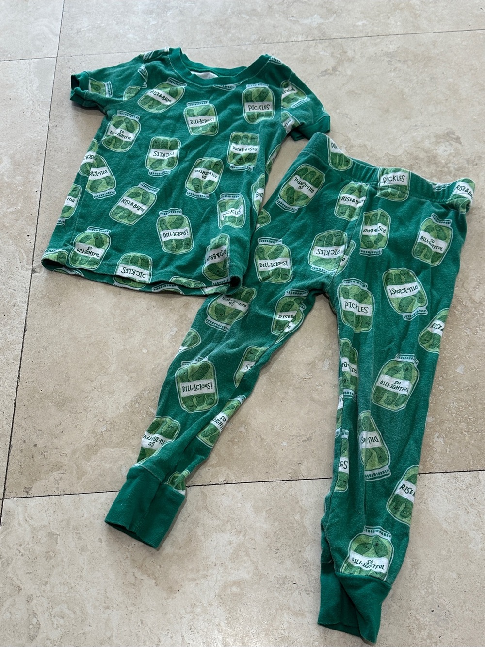 Old Navy Green Pickle Jar Print Kids Pajama Set